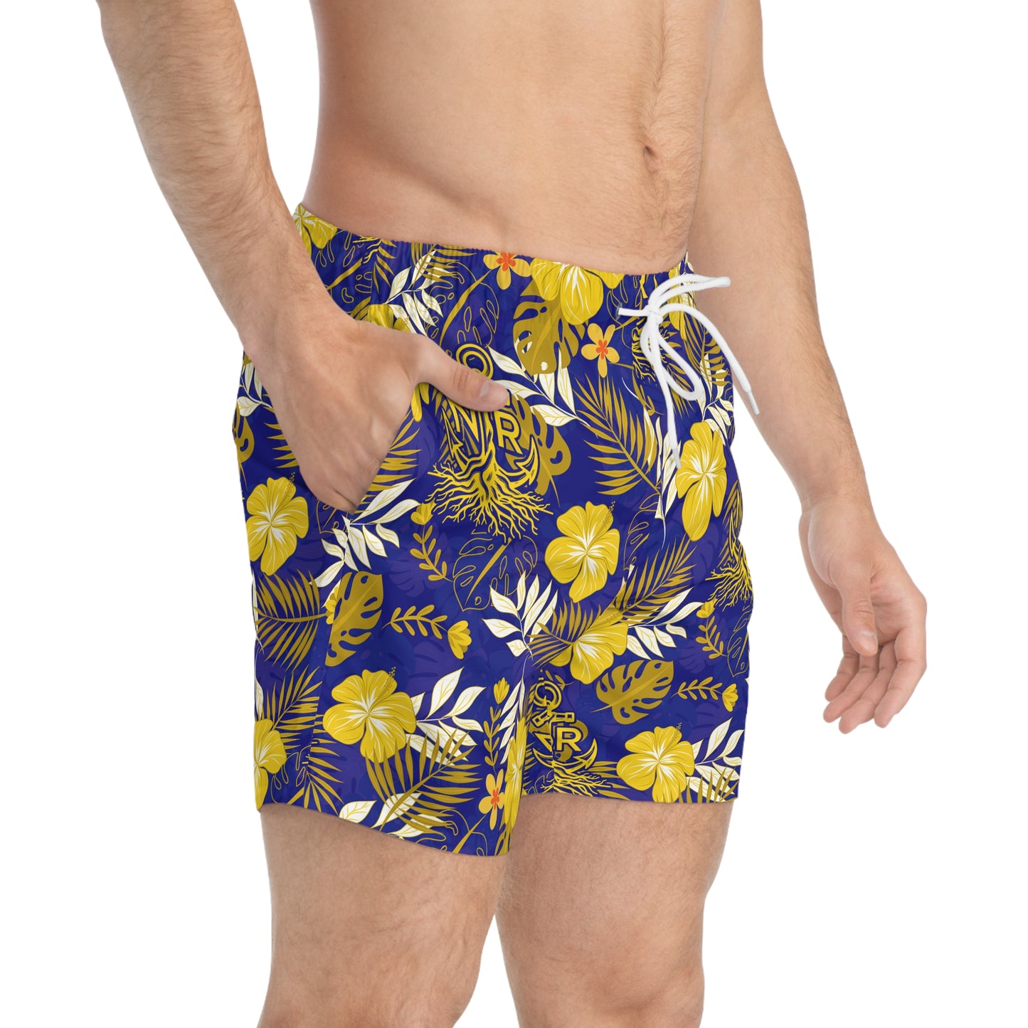 Navy Roots High Tide Mid-Thigh Swim Shorts